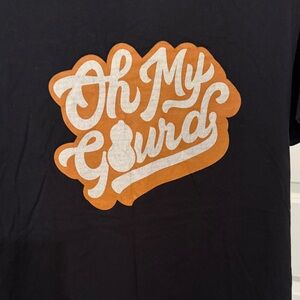 Black T-Shirt with Orange and White Graphic